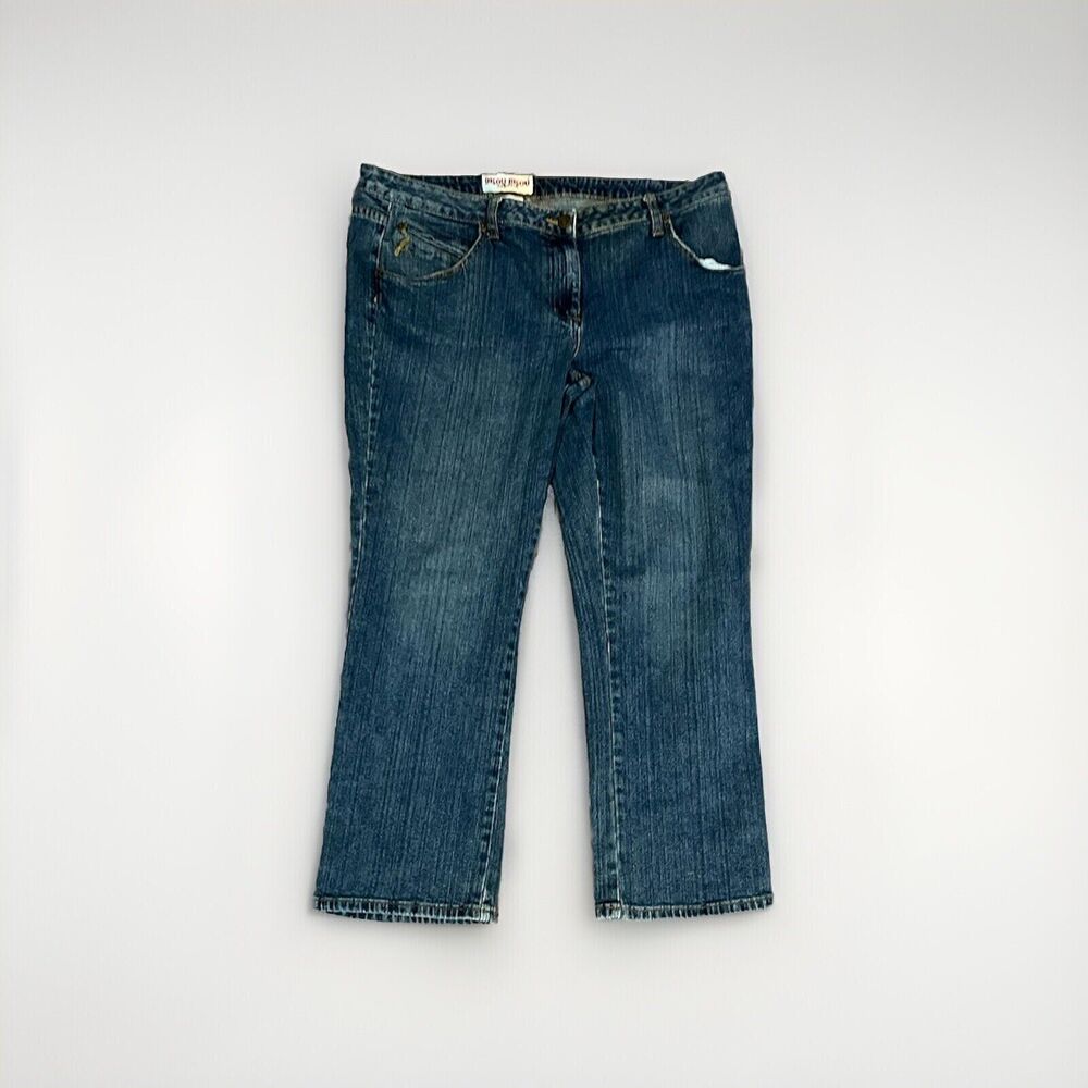 Bisou Bisou Jeans Women's 18 Blue Straight Leg Mid Rise Medium Wash Denim Pants